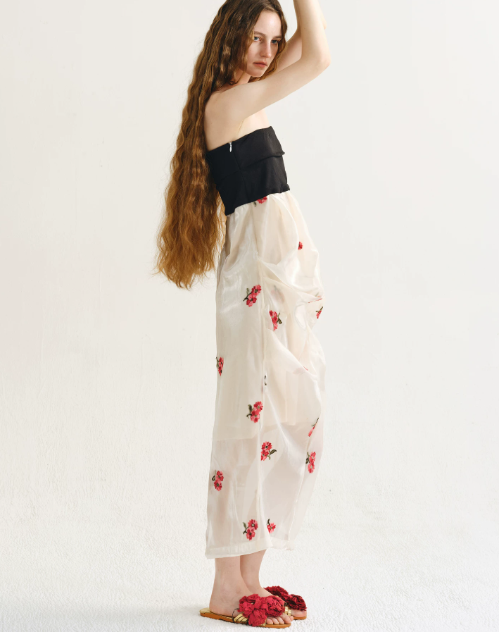 Rosette Embroidered Corset Dress