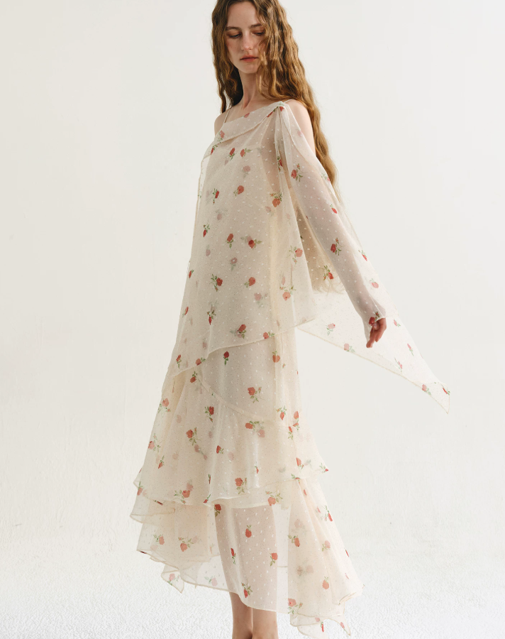 Elysian Petal Drift Maxi Dress
