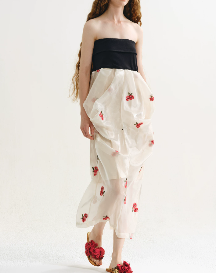 Rosette Embroidered Corset Dress